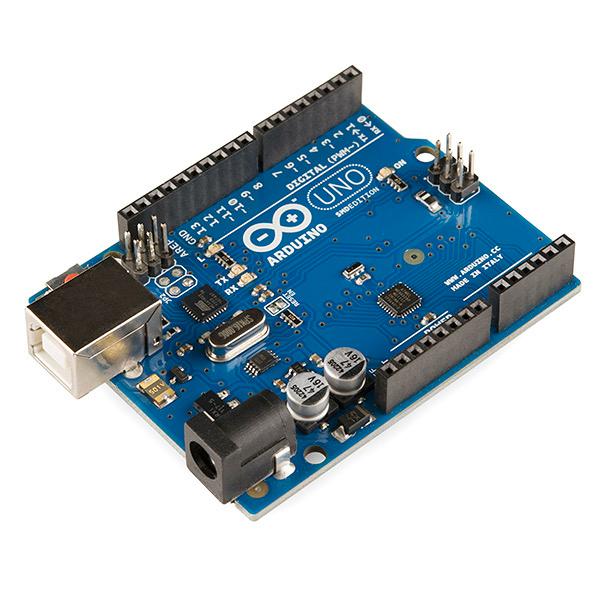 Arduino Uno microcontroller board on a white background